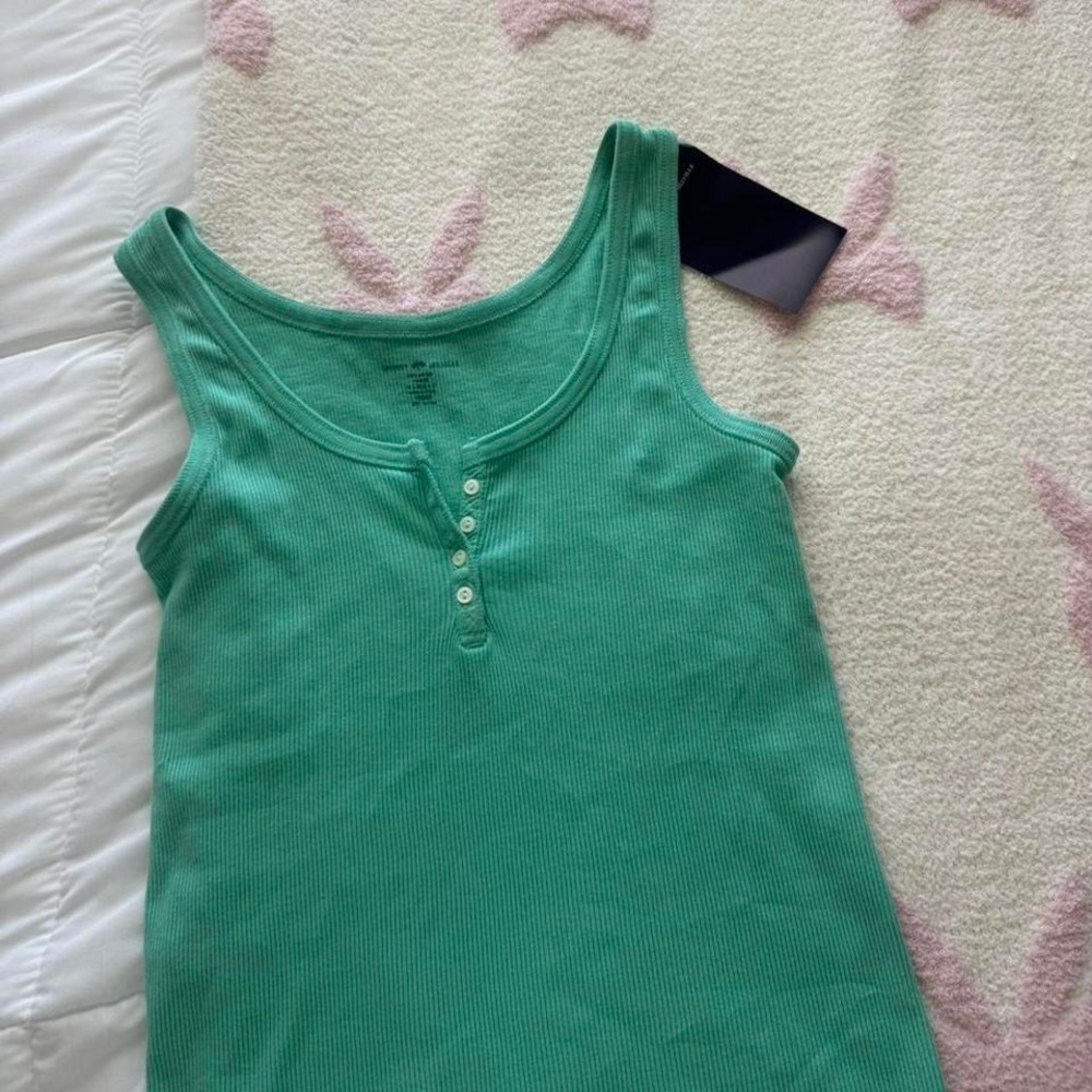 Rare Brandy Melville Teal Ribbed Button Tank Top - Picture 7 of 7